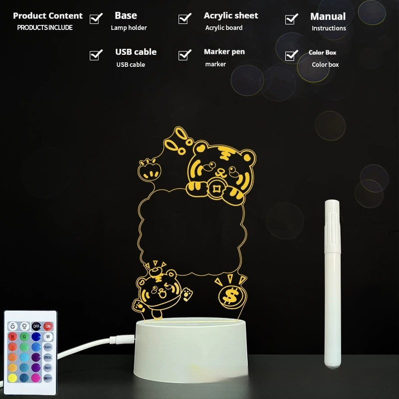 Handwritten Message Board Bedroom 3D Small Night Lamp Wipe Acrylic Plate