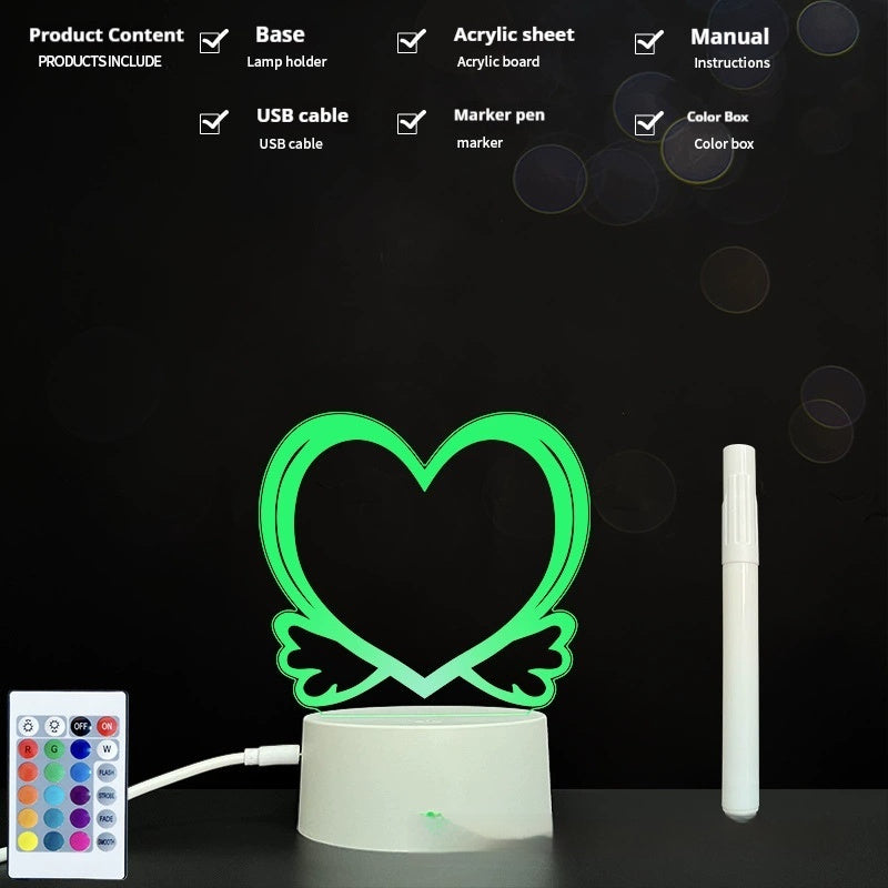 Handwritten Message Board Bedroom 3D Small Night Lamp Wipe Acrylic Plate