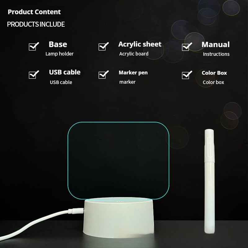 Handwritten Message Board Bedroom 3D Small Night Lamp Wipe Acrylic Plate