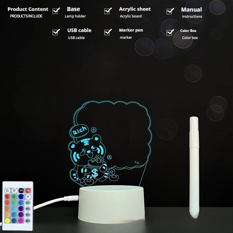 Handwritten Message Board Bedroom 3D Small Night Lamp Wipe Acrylic Plate