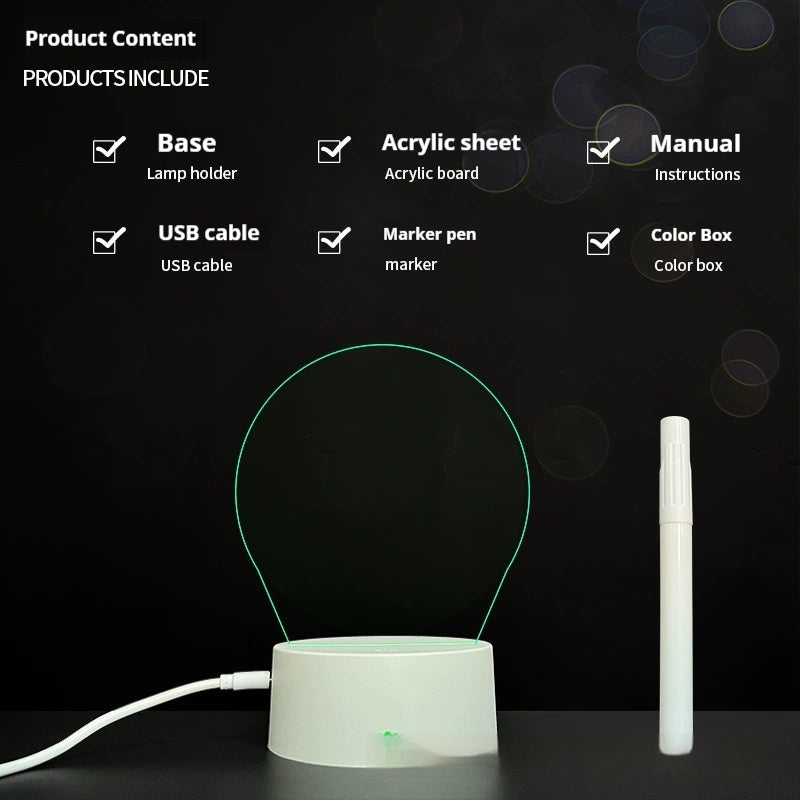 Handwritten Message Board Bedroom 3D Small Night Lamp Wipe Acrylic Plate