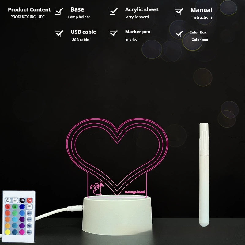Handwritten Message Board Bedroom 3D Small Night Lamp Wipe Acrylic Plate
