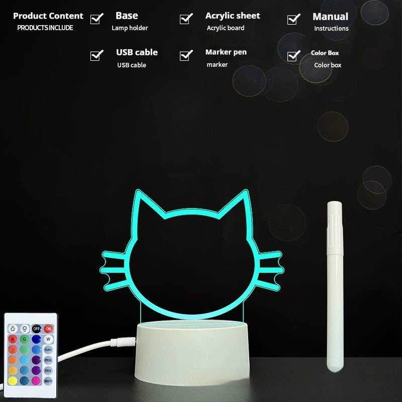 Handwritten Message Board Bedroom 3D Small Night Lamp Wipe Acrylic Plate