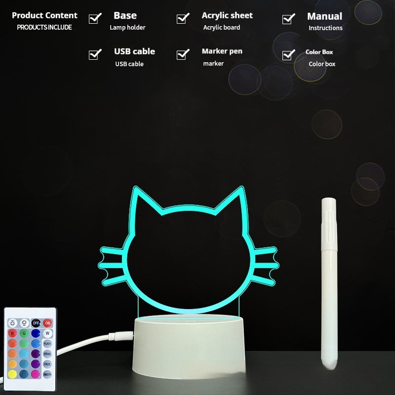 Handwritten Message Board Bedroom 3D Small Night Lamp Wipe Acrylic Plate