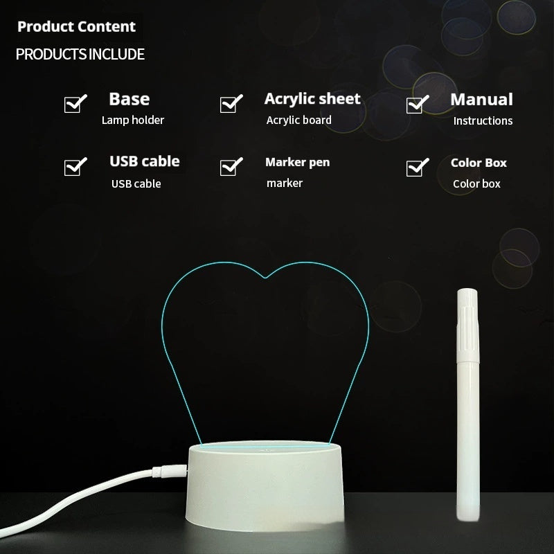 Handwritten Message Board Bedroom 3D Small Night Lamp Wipe Acrylic Plate