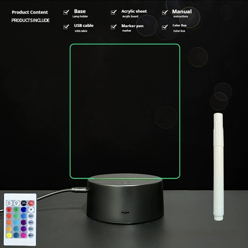 Handwritten Message Board Bedroom 3D Small Night Lamp Wipe Acrylic Plate