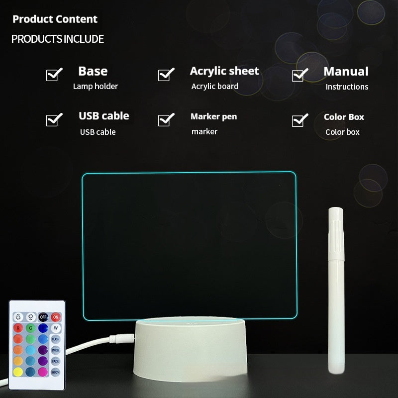 Handwritten Message Board Bedroom 3D Small Night Lamp Wipe Acrylic Plate