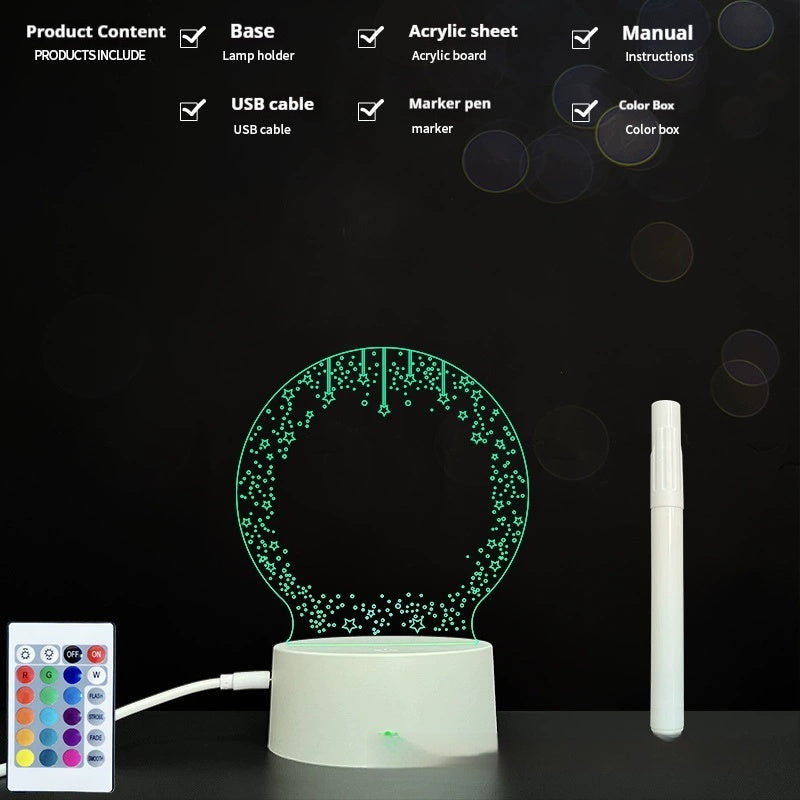 Handwritten Message Board Bedroom 3D Small Night Lamp Wipe Acrylic Plate