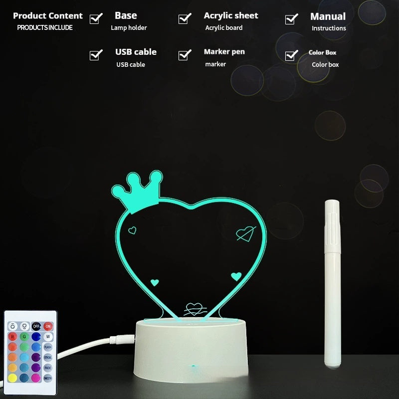 Handwritten Message Board Bedroom 3D Small Night Lamp Wipe Acrylic Plate