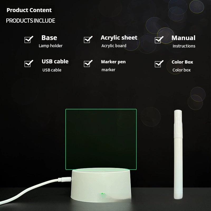 Handwritten Message Board Bedroom 3D Small Night Lamp Wipe Acrylic Plate