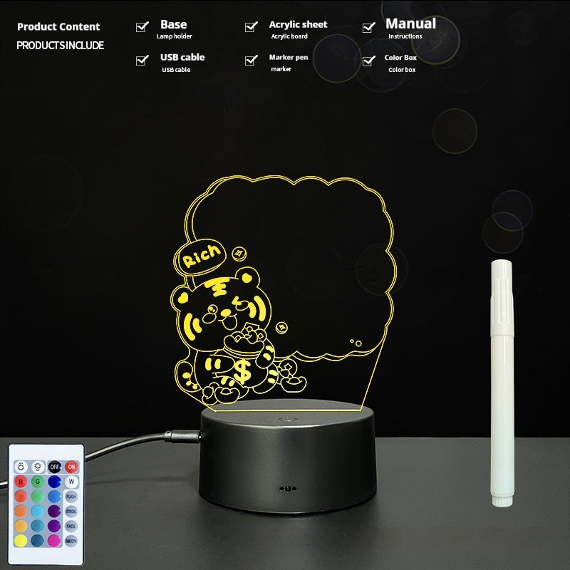 Handwritten Message Board Bedroom 3D Small Night Lamp Wipe Acrylic Plate